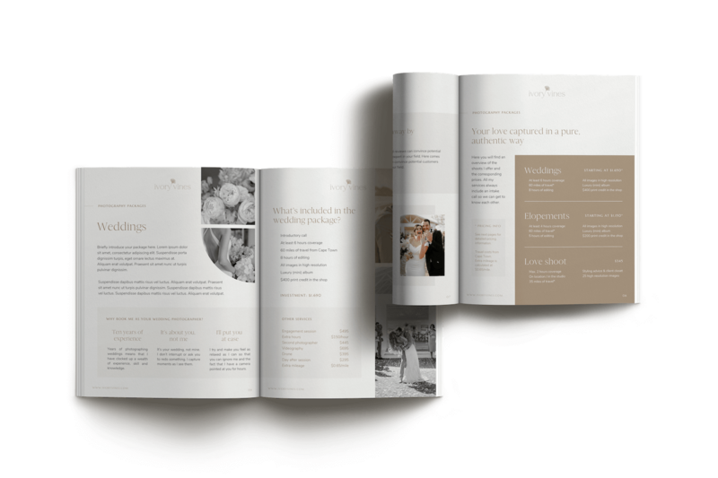 Neutral photography Canva pricing guide template