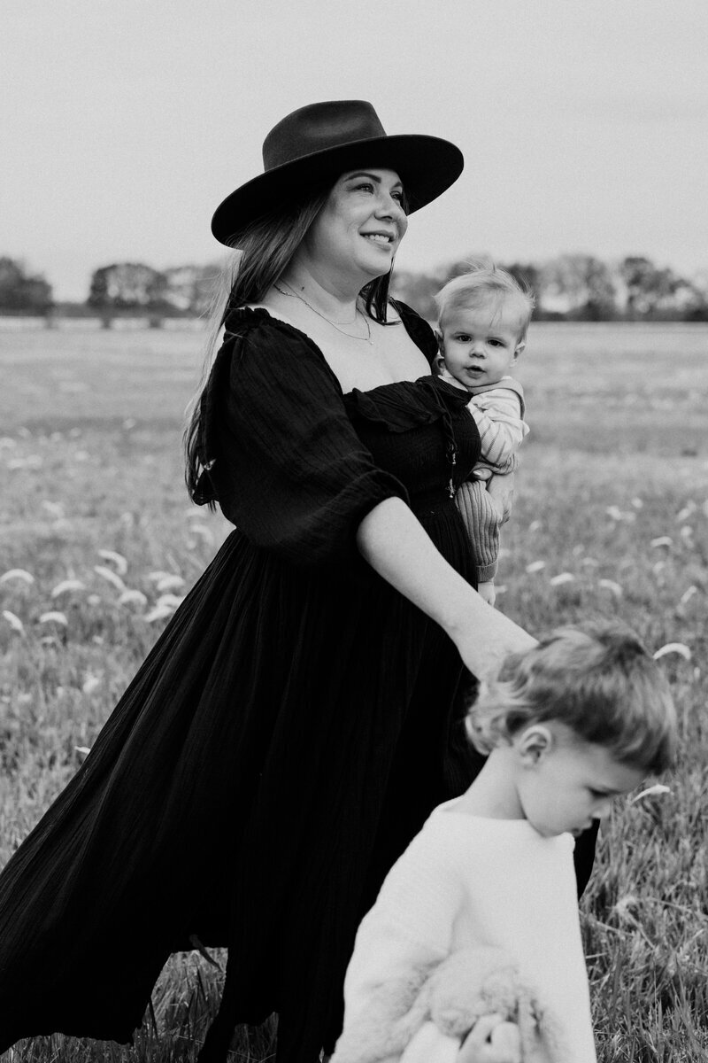 Mother and children black and white photo