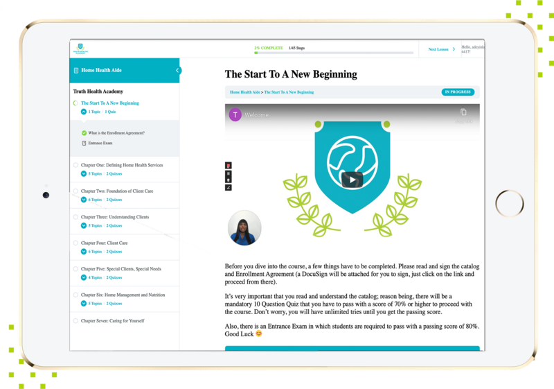 white ipad showing the screenshot of a nursing course