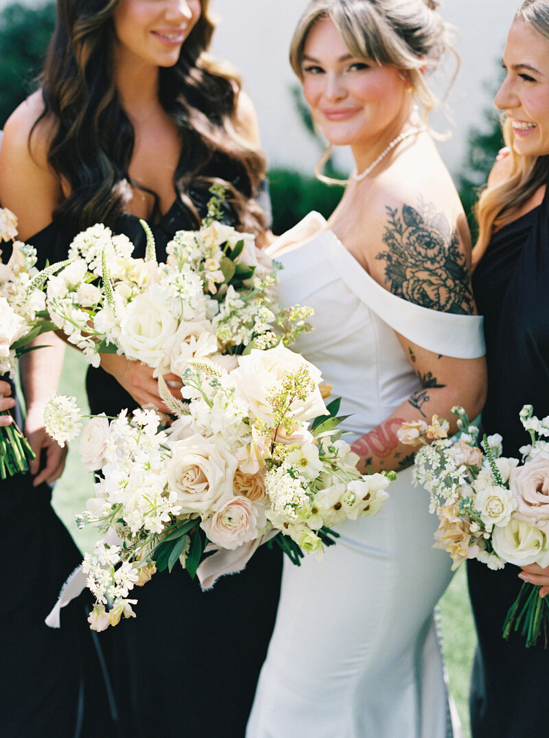 Bride and bridesmaid bouquets at Wishwell House wedding planned by Bianca Nichole and Co