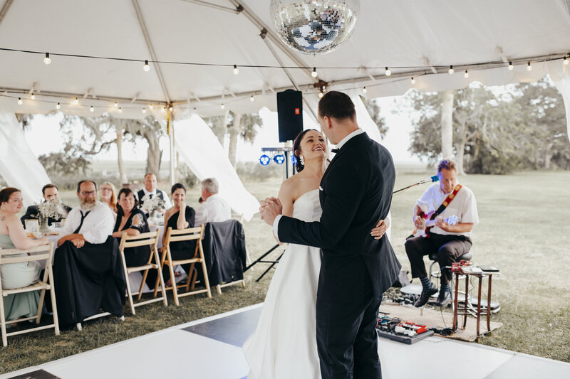 Bride and groom first dance at Agape oaks wedding