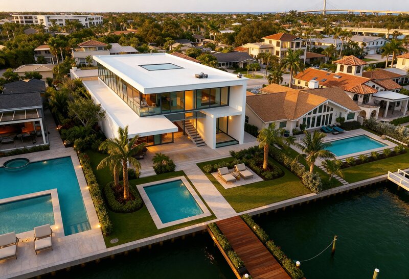 Modern coastal architectural render for a St. Pete luxury home