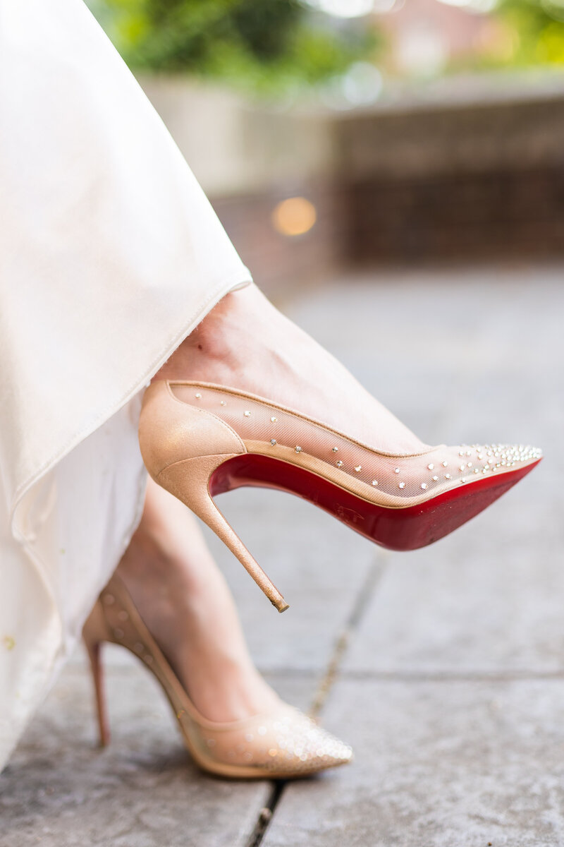 Close up of beige stilleto shoes at Nashville wedding