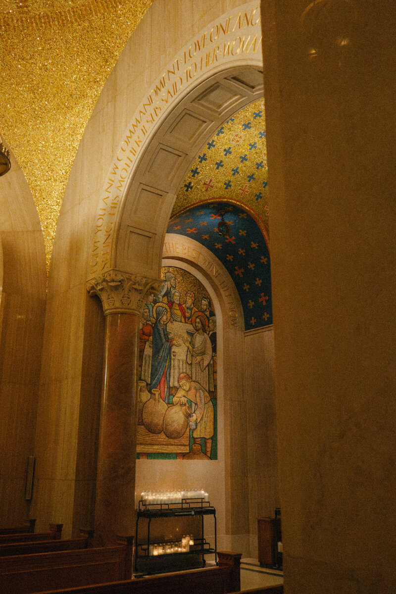 Indoor photo of ornate Catholic church architecture