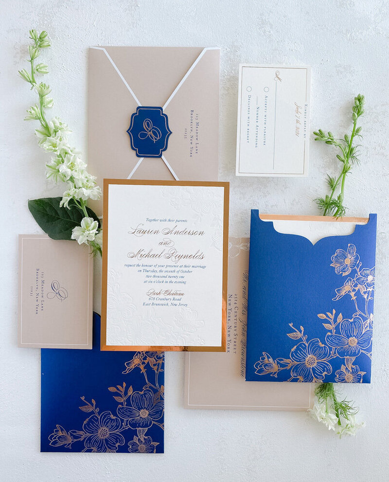 Royal Blue blush wedding invitations