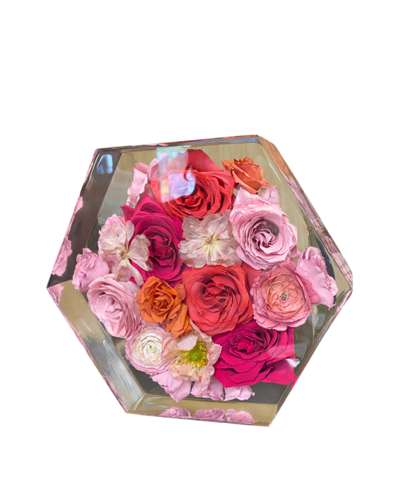 bright pink wedding bouquet preserved to look fresh