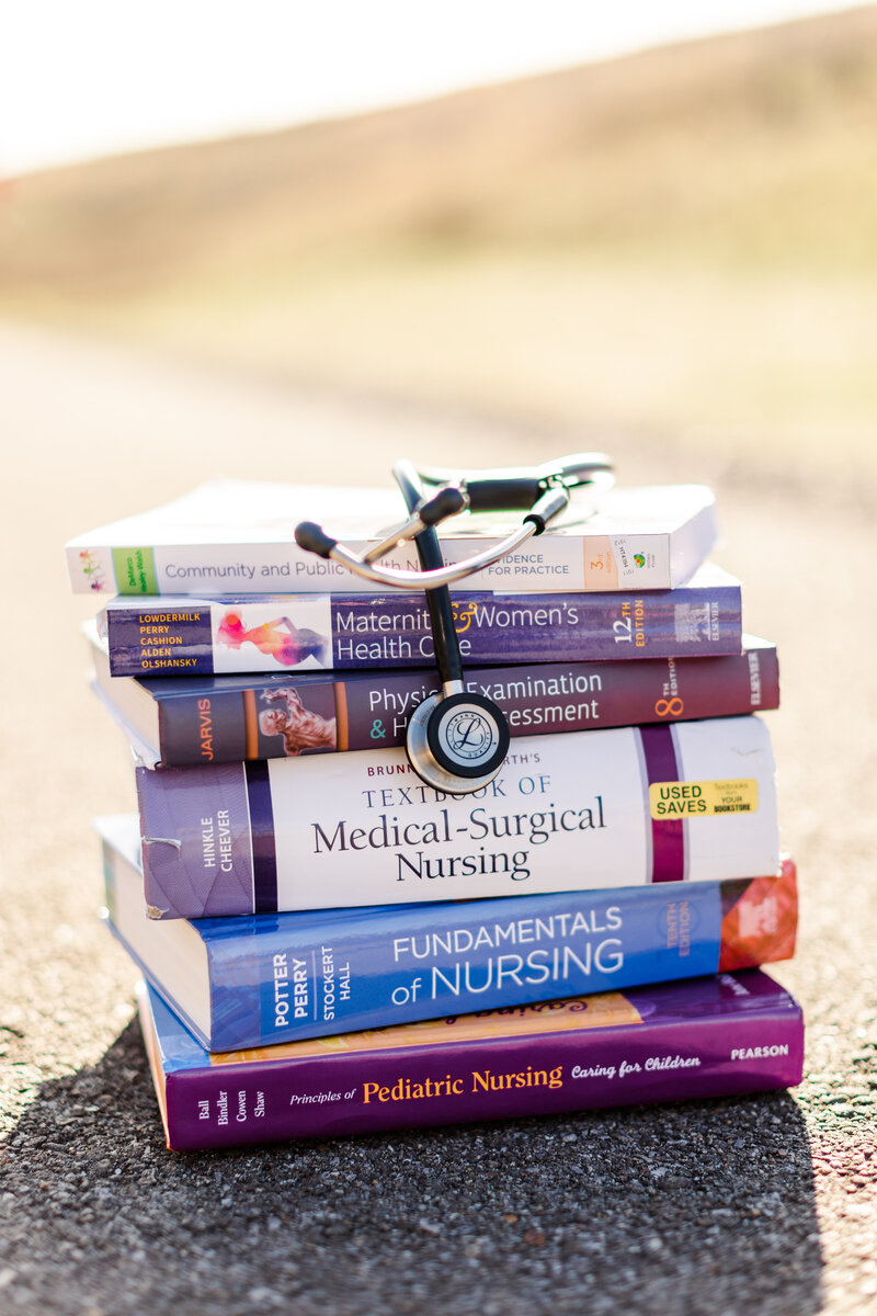 a stack of textbooks with a stethoscope on top