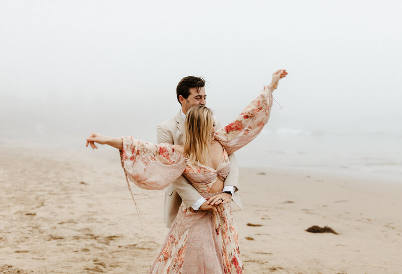 bride and groom at beach elopement in Malibu