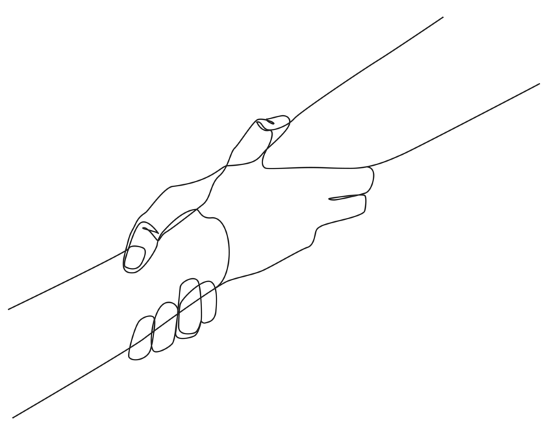 drawing of two arms with hands clasping wrist to hold on to each other