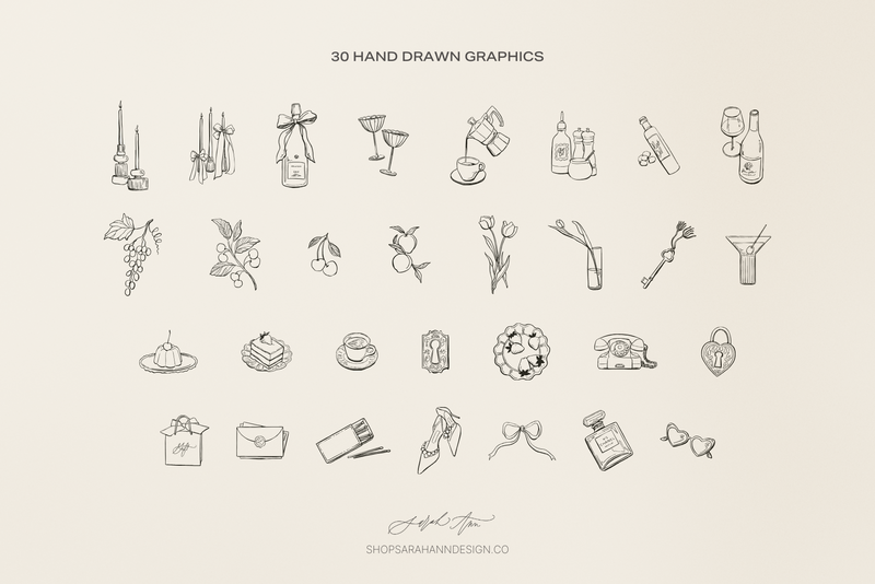 Romantic Hand Drawn Illustrations - Whimsical Party Icons - Sarah Ann Design - 6