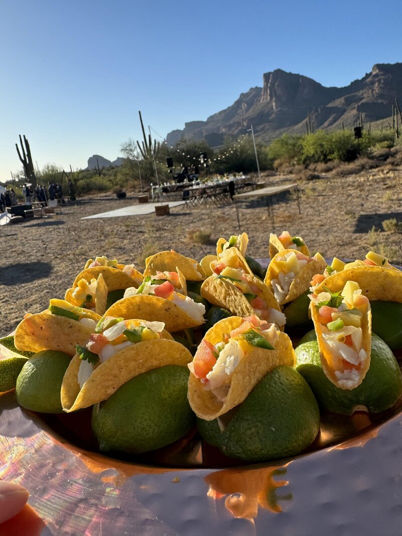 mini tacos on lime sliced and served in desert
