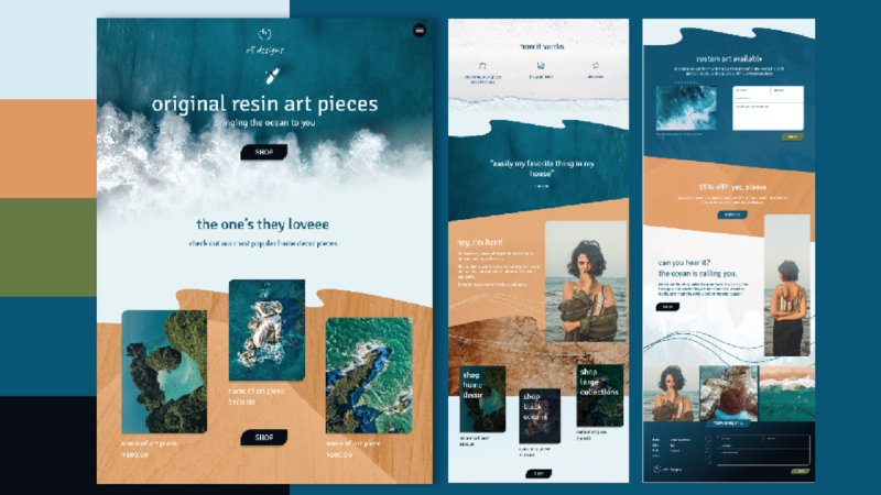 website design for an ocean resin art shop