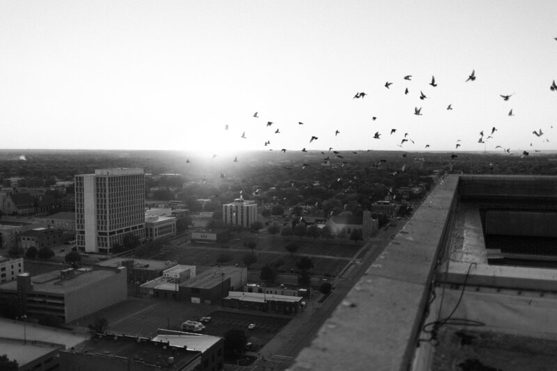 rooftop view during a wedding in topeka kansas with a beautiful view of the birds