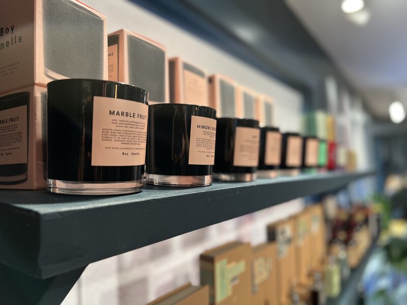 candles on a shelf