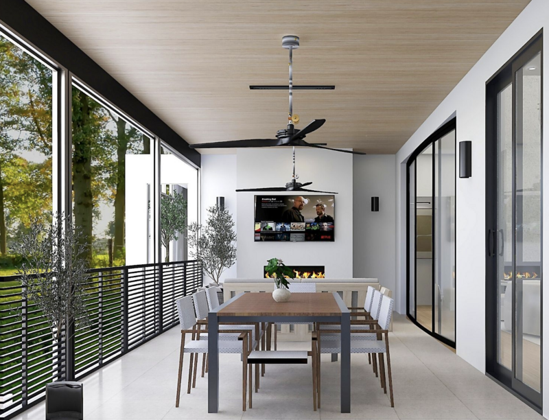 outdoor deck with tv and outdoor dining table