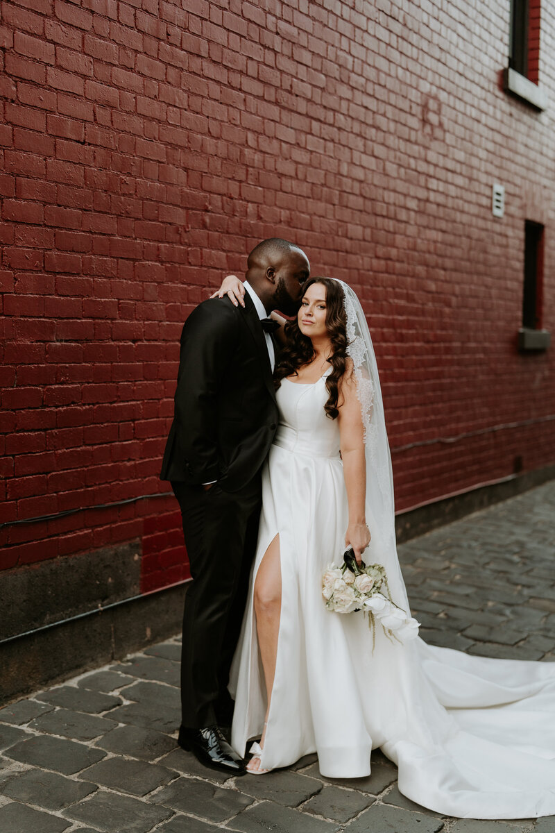 Bride and groom embracing each other after yarra valley wedding