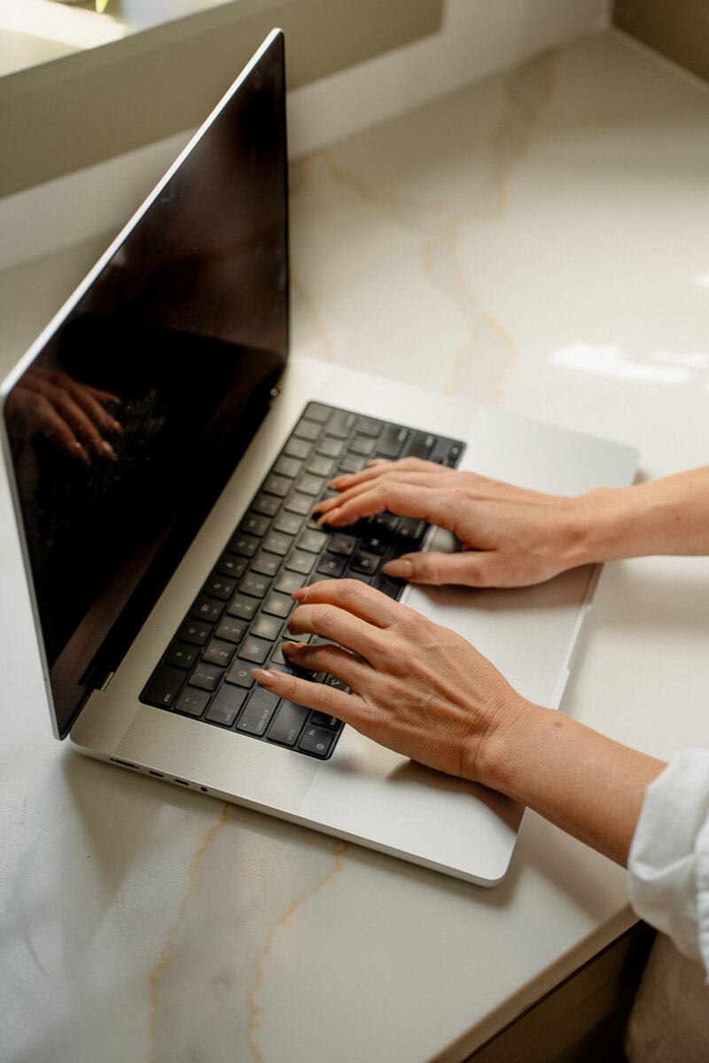 woman working from home on laptop