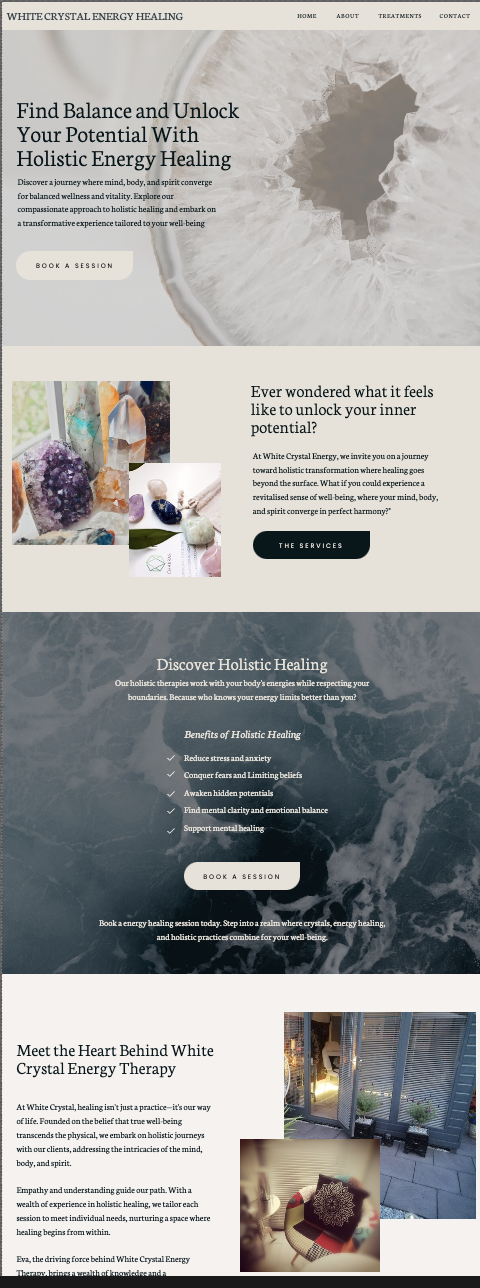White crystal holistic energy healing website by Rare Site Shop