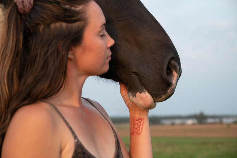 girl and horse head