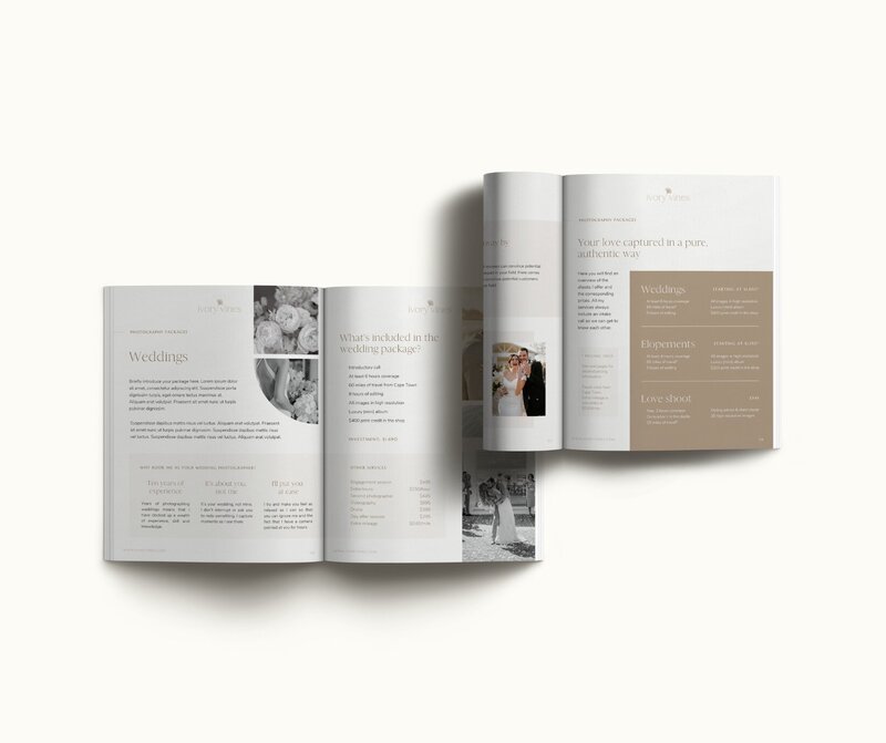 Neutral pricing guide template for photographers Ivory Vines  1