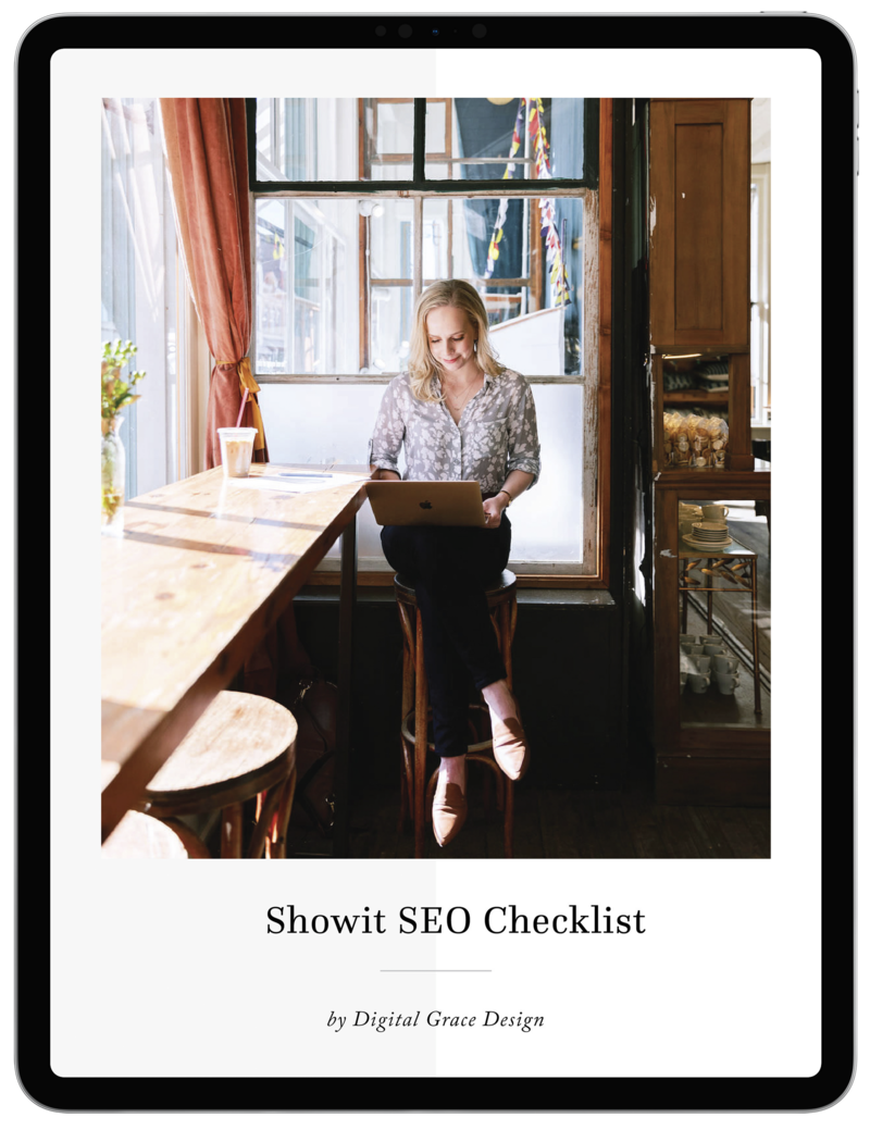 iPad with the Showit SEO Checklist pulled up on the screen