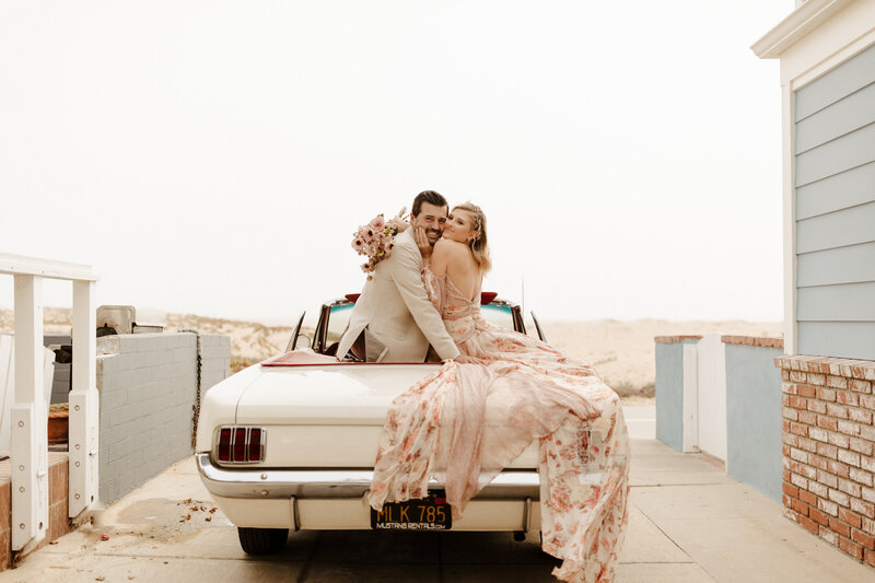 Bride and groom at Huntington Beach elopement