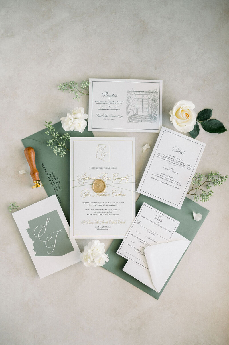 royal_palms_wedding_invitations_gold_foil_wax_seal