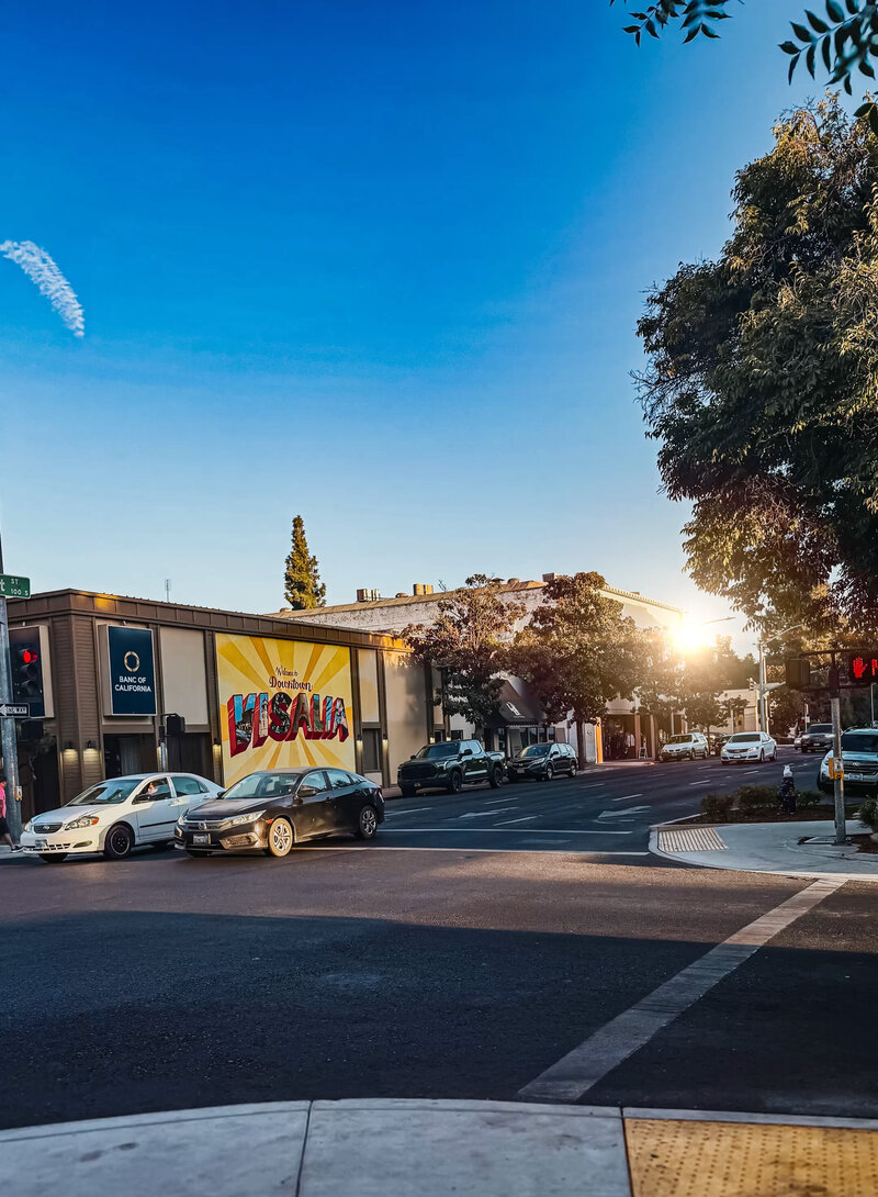 Downtown Visalia Court St Sun Golden Hour Boggs Law Firm