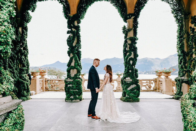 Villa del Balbianello Bride Groom Portrait scenic view wedding