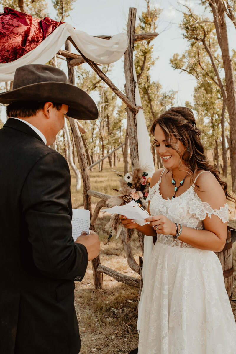 bride and groom exchange vows during their first look