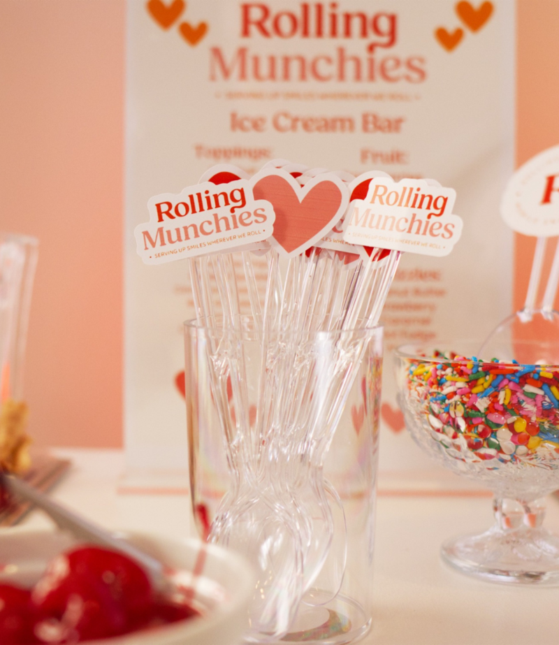 Custom party silverware toppers on snack cart in nj