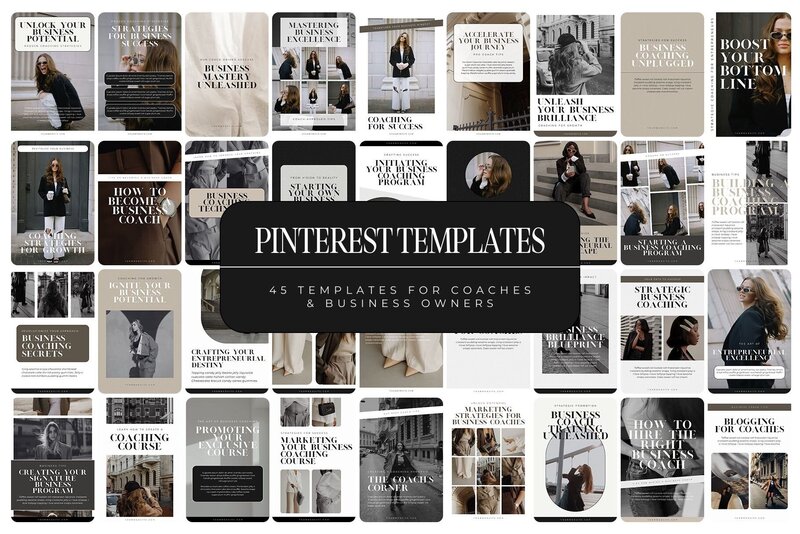 Pinterest templates designed for business coaches, edit in Canva