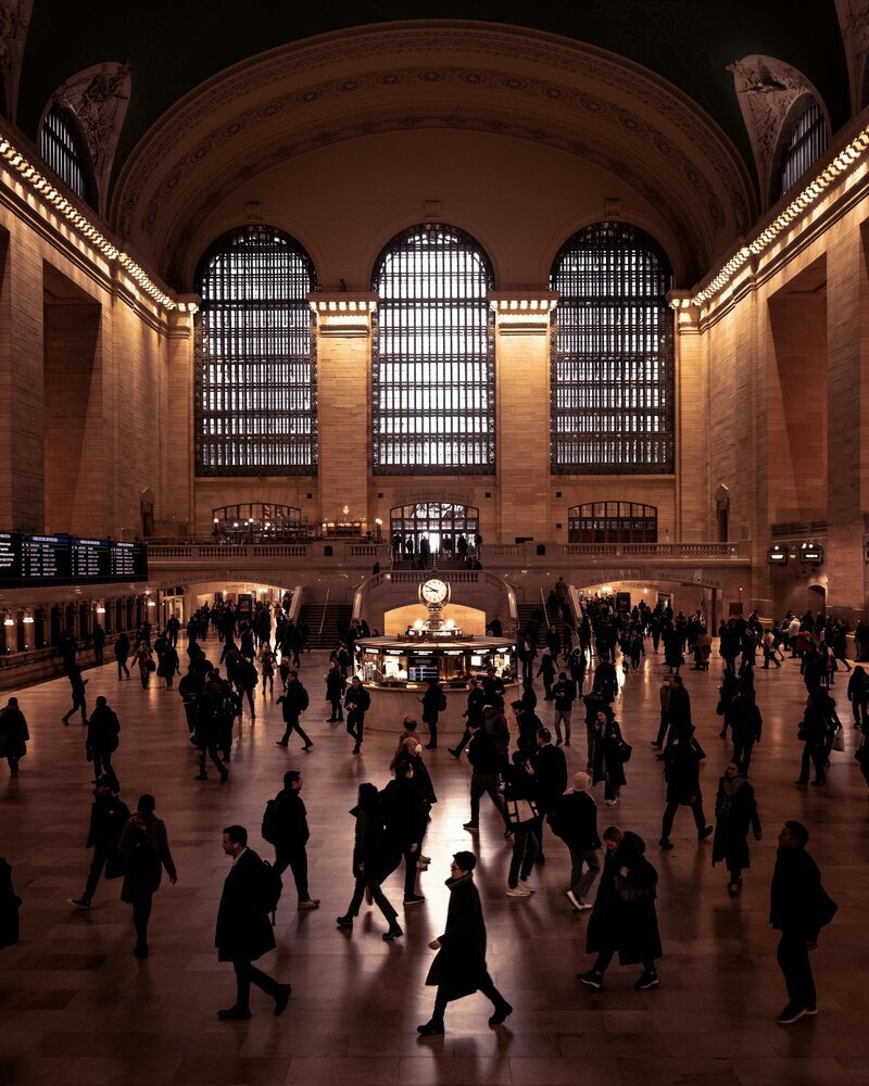 Grand Central Station in New York City filled with travelers, reflecting Nicole’s early inspiration for exploring the world.
