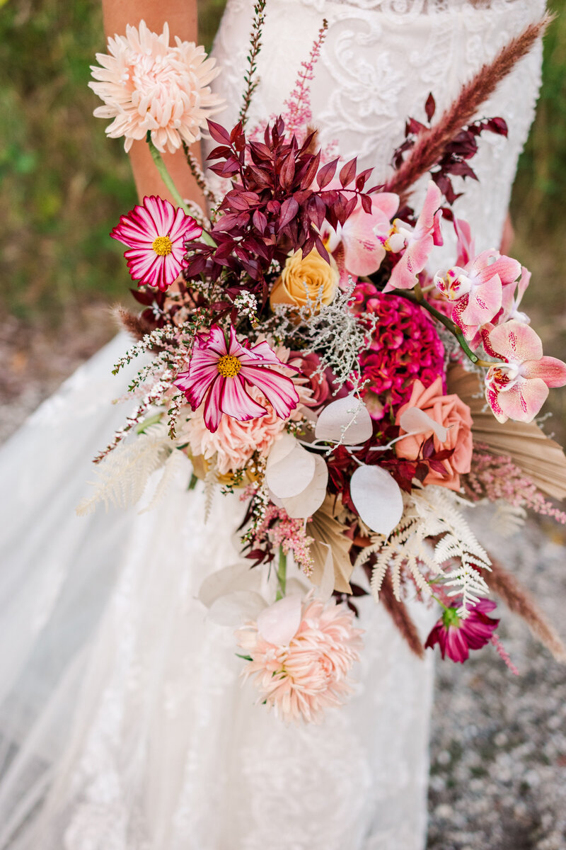 Pink and Peach bridal bouquet by Flora Elements located in Delafield, Wisconsin.