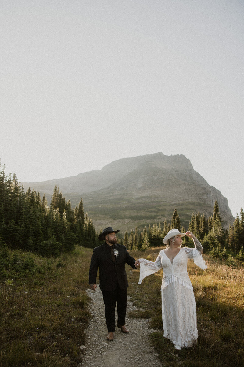 bride and groom kissing during intimate wedding in montana