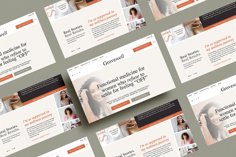 Different sections of the Lumen website template home page shown on multiple ipads