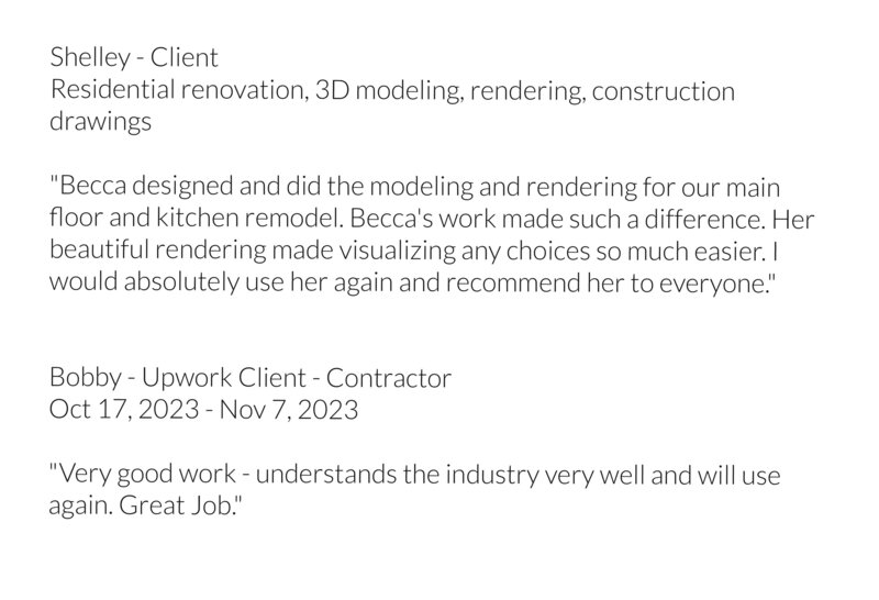 Positive reviews from residential renovation client and contractor