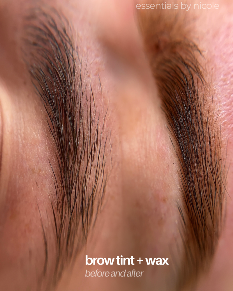 Expert brow tint and wax on new client at Essentials by Nicole in Western Massachusetts