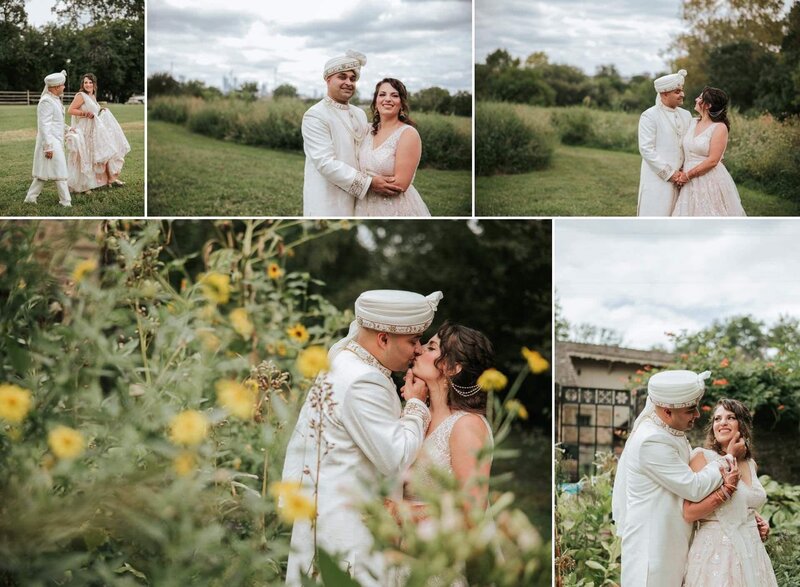 Couple posing for portraits at  Bartram's Garden in Philadelphia