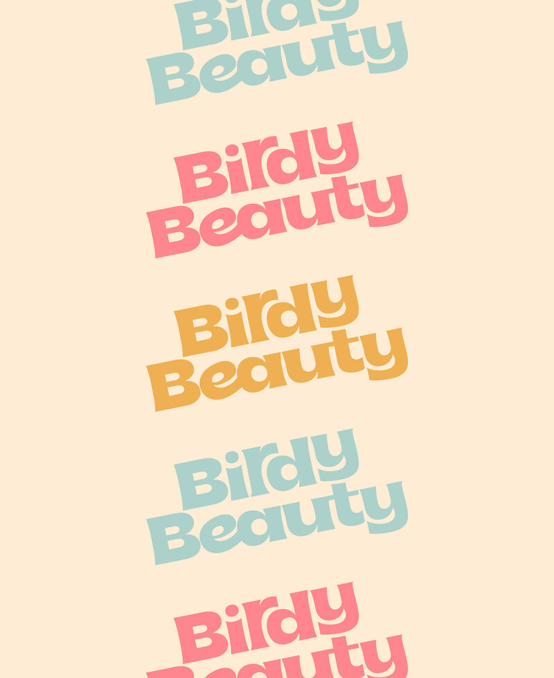 Birdy Beauty logos in alternating colors on a cream background