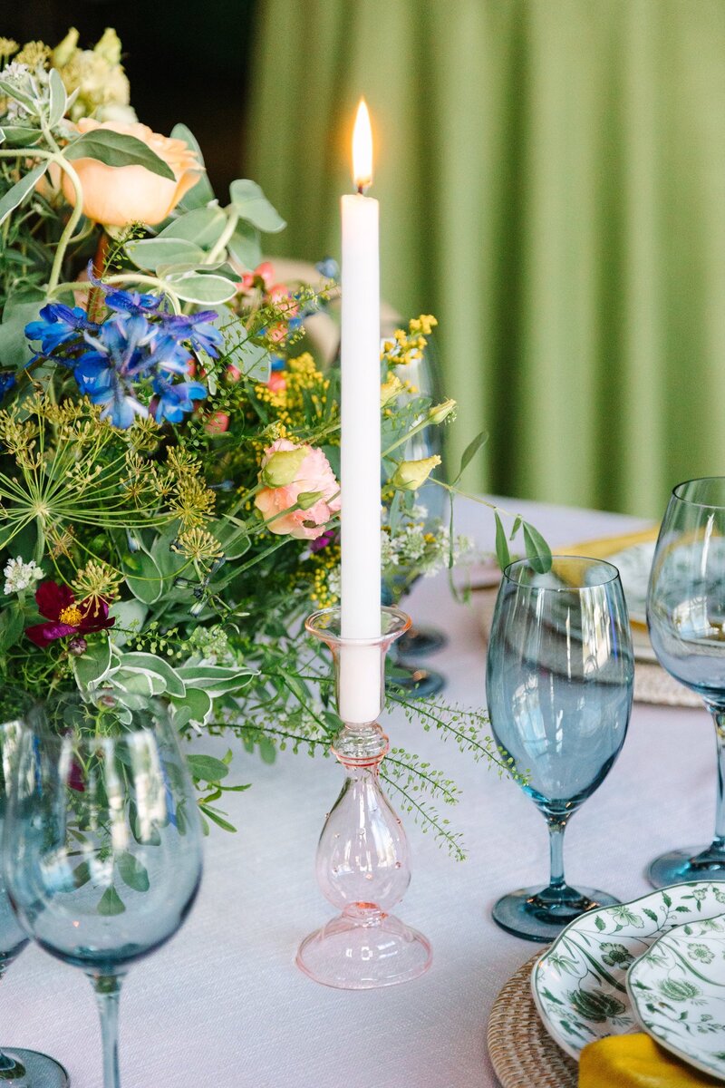 Candle on wedding tablescape