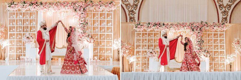 South asian groom twirls his bride at Royal Alberts Palace.