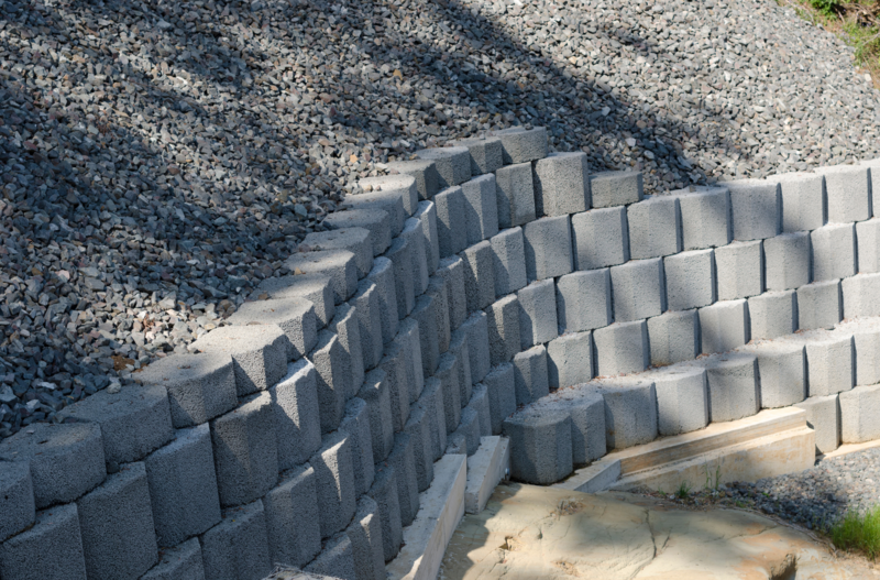 retaining walls at a homeowners house in the backyard 