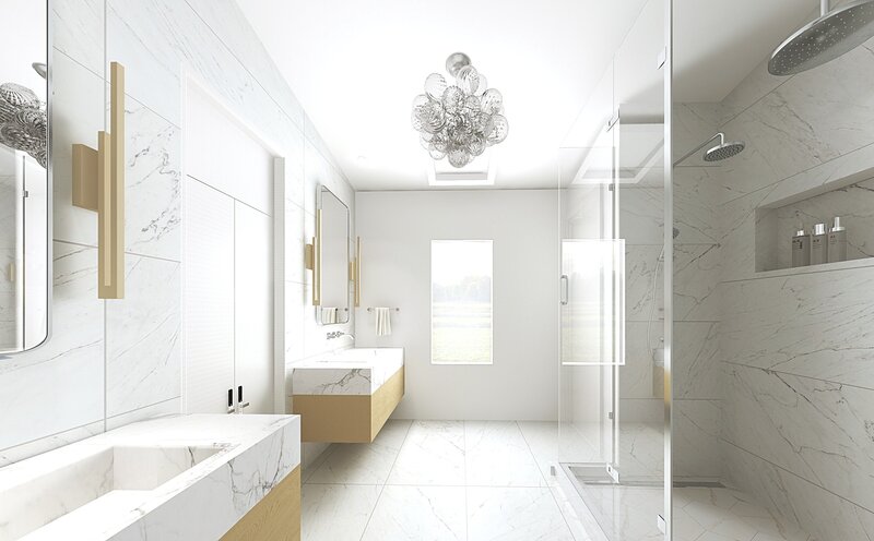 Luxury bathroom design with floating his and hers sinks