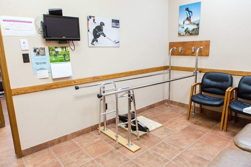 A room in Lethbridge Orthotics' office in Alberta, Canada equipped with walking devices.