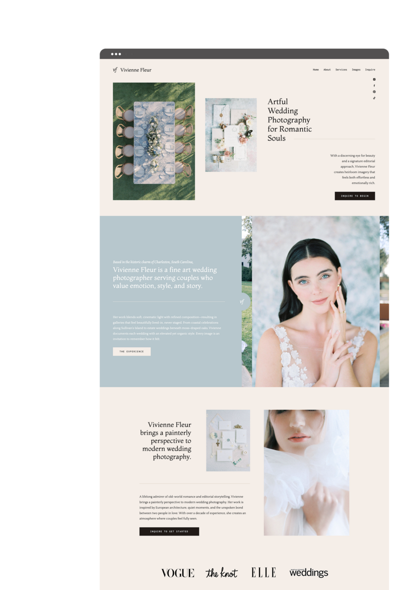 Easy-to-customize Showit website templates for photographers and creatives, designed to showcase your work and convert visitors into clients.