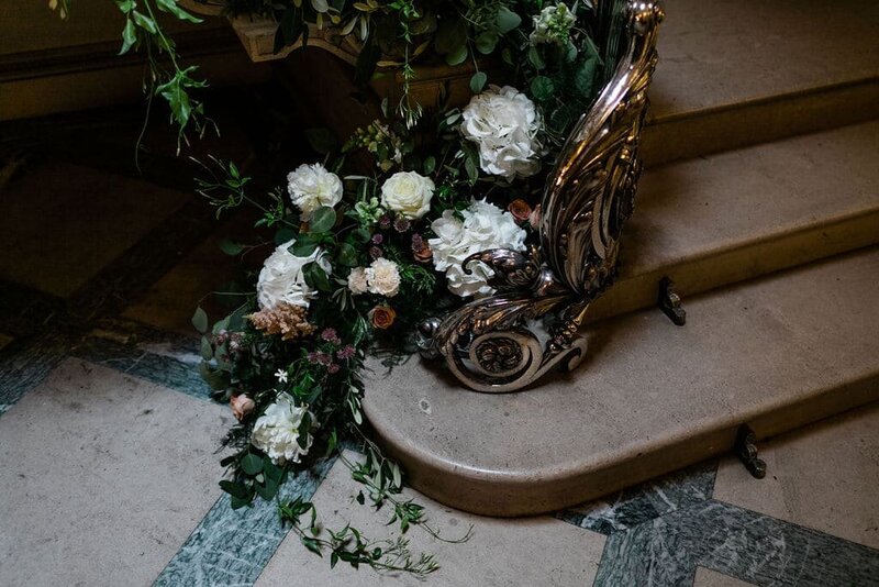 Cascading floral installation at Glasgow Wedding by Wildflower & Willow