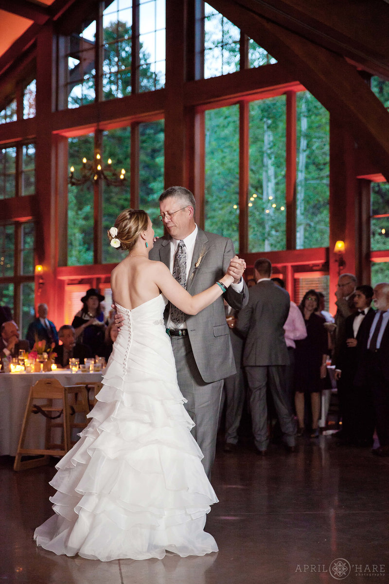 Dancing inside the Donovan Pavilion at a summer wedding in Vail Colorado