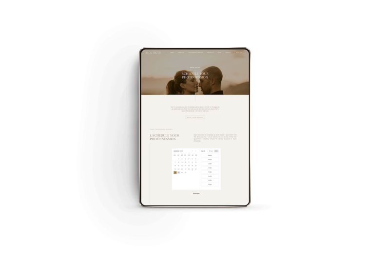 Aesthetic Showit booking page for photographers