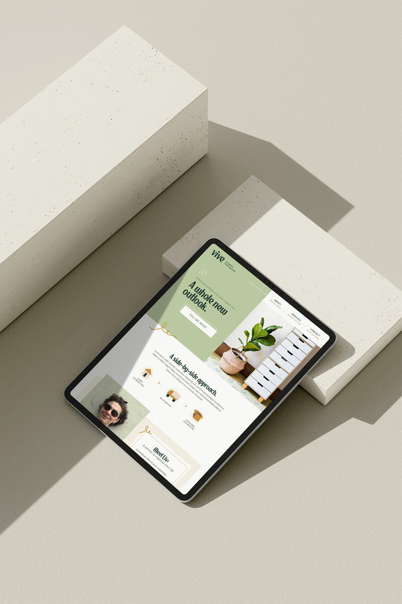 website design for a home organizing business on an ipad